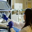 Medical professional holding a test tube.