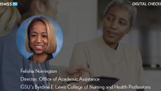 Felisha Norrington at GSU's College of Nursing and Health Professions_ Photo: Nurse giving a medical checkup with iPad by FatCamera/Getty Images