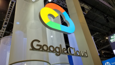 Google Cloud logo hanging at trade show