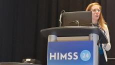 Sarah Rauzin, associate director at Health Action Alliance, speaks at HIMSS24 in Orlando Monday.