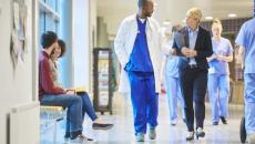 Hospital staff walking in hallway