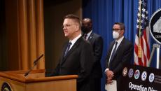 DEA Acting Administrator Timothy Shea stands at a lectern