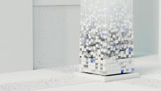 artist's take on AI represented by Tetrix-like cubes in a 3D tower