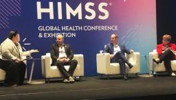 Oriana Beaudet of the American Nurse Association Enterprise; Sameer Sethi of Hackensack Meridian Health; Adam Landman of Mass General Brigham; and Crystal Broj of the Medical University of South Carolina, speak at HIMSS25.