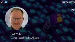 Paul Wilder at CommonWell Health Alliance_Part 1_Digital binary code with springing lock Photo by JuSun/iStock/Getty Images Plus