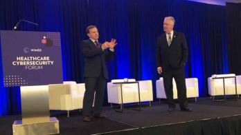 Cybersecurity experts John Riggi and Richard Staynings speak at the HIMSS Healthcare Cybersecurity Forum.