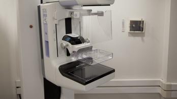 Mammography machine ready to screen a patient